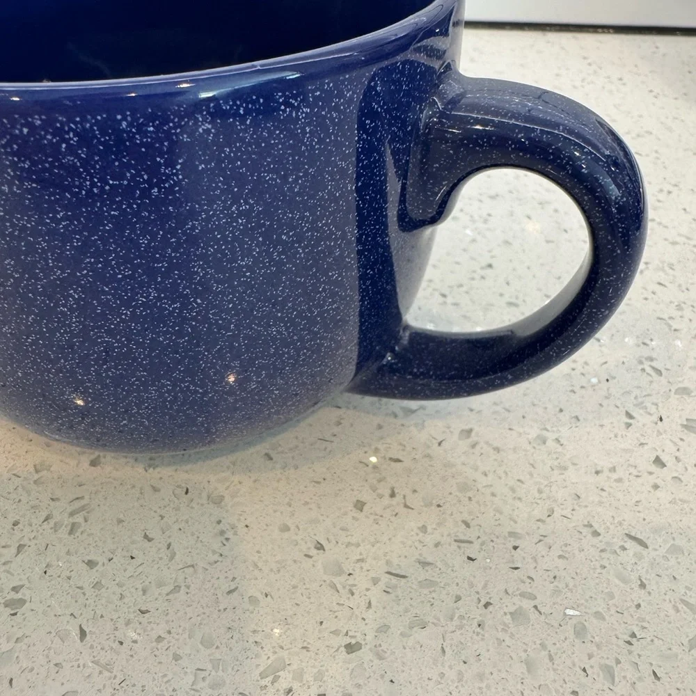 Pier 1 Imports Set of 2 Stoneware Speckled Blue Jumbo Soup or Cappuccino Mugs